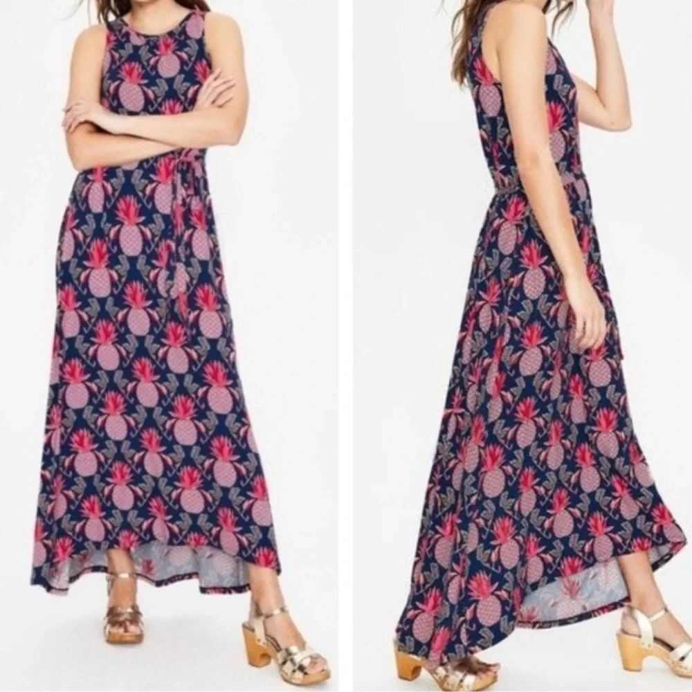 Boden Delphine Maxi Dress Pineapple 4P Tropical Resort Whimsical All-Over-Fruit